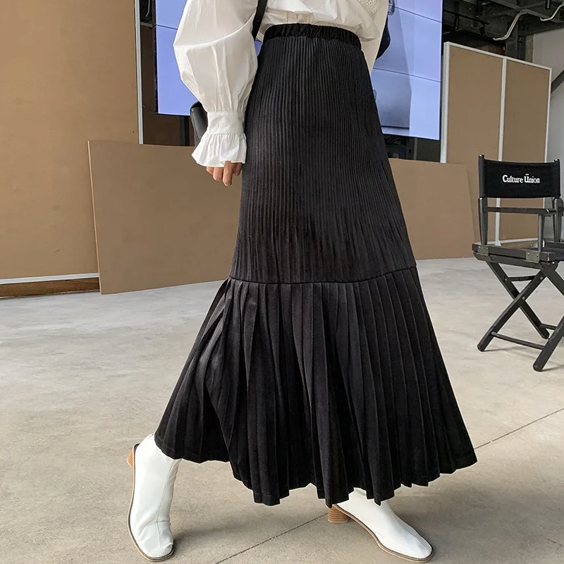 

B24081A Autumn and winter knitted fishtail skirt high waist pleated skirt
