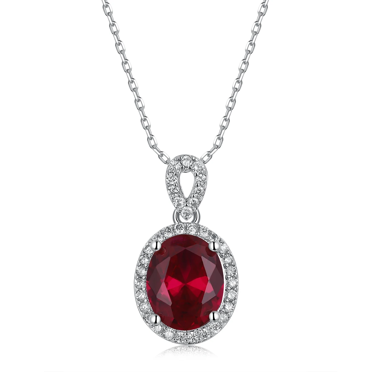 

New Design 925 Sterling Silver Cz Paved Women Oval Gemstone Red Ruby Stone Pendant, As picture or customizable