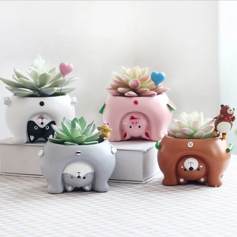 

1pc Upside Down Animal Resin Planters Succulents Kawaii Cute Mini Flower Pots for Desktop Bonsai Home Garden Decoration