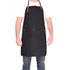 Cotton Denim Bib Apron Leather Professional Chef's Barista's Workshop BBQ Black Apron