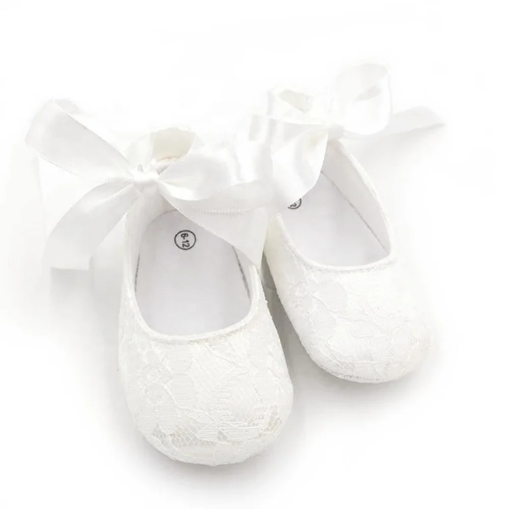 

Chinese Manufacturer Lace Bow White Baptism Christening Baby Girl Shoes for First Walking Photography