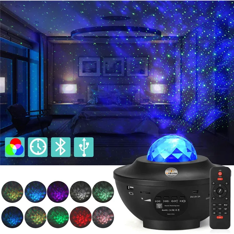 Starry Night Lamp Led Star Projector Night Light Ocean Wave Projector ...