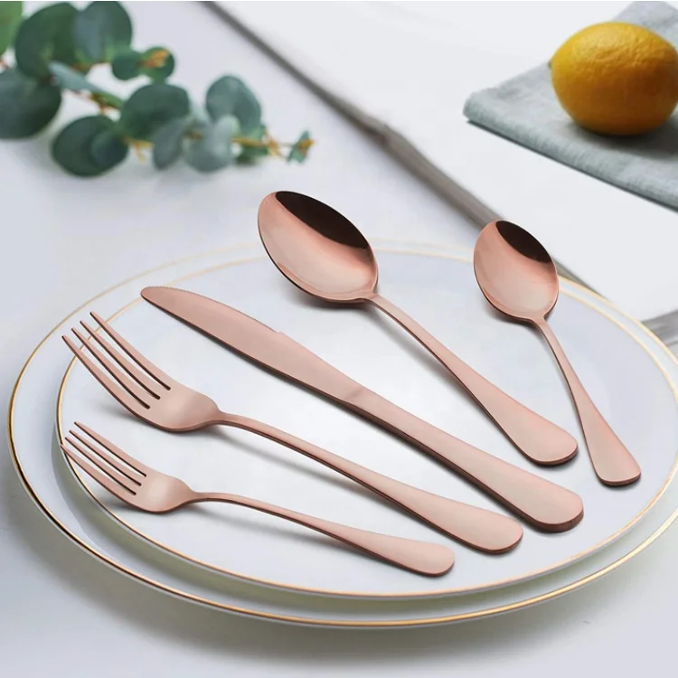 

Custom Rose Gold Silverware Set 5 Piece Stainless Steel Flatware Cutlery Set For Sale, Colorful/sliver/black/gold/rose gold