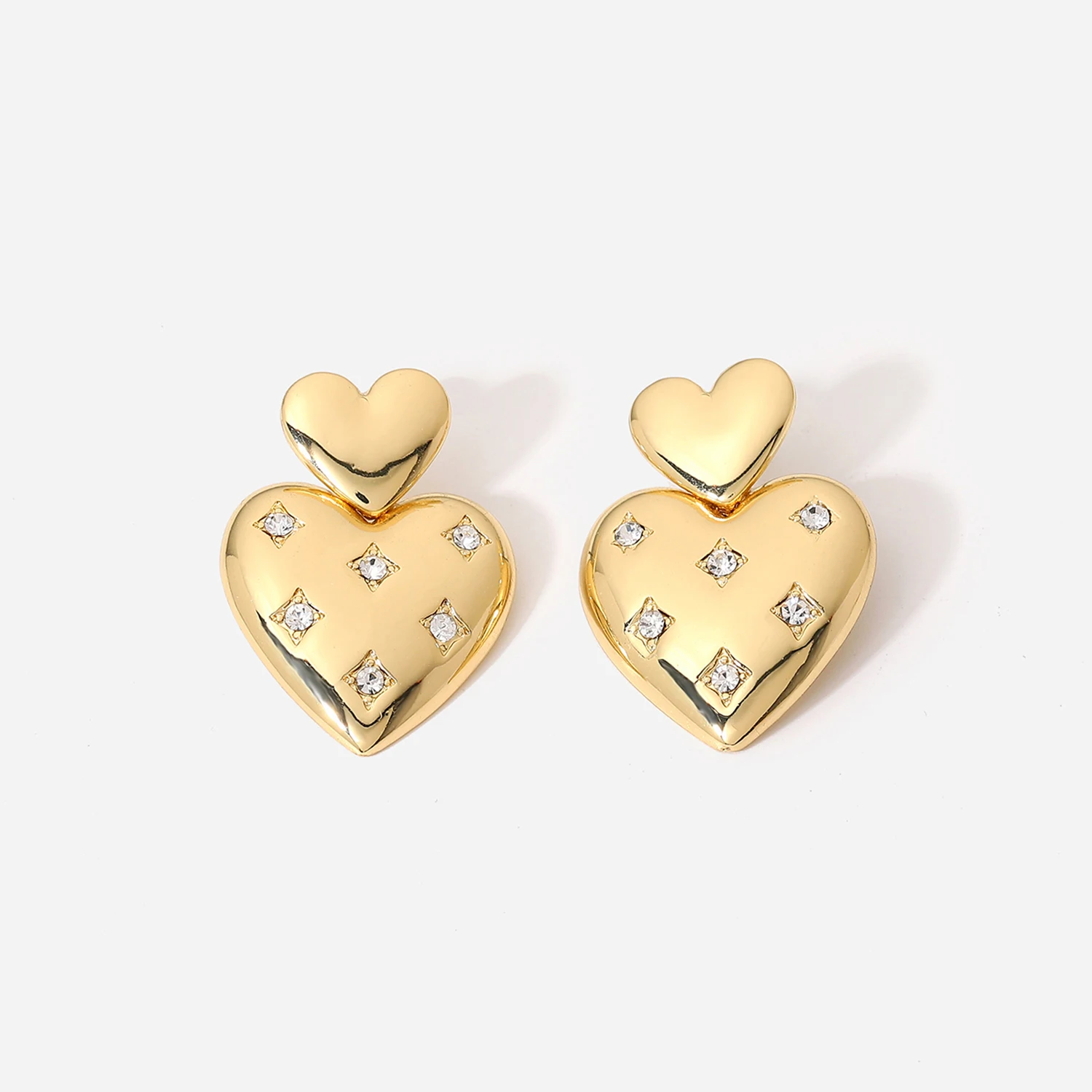 

Wholesale Cute Double Hearts Dangle Earrings With Shiny Zircon Fashion Women Jewelry Gold Plated Heart Stud Earrings