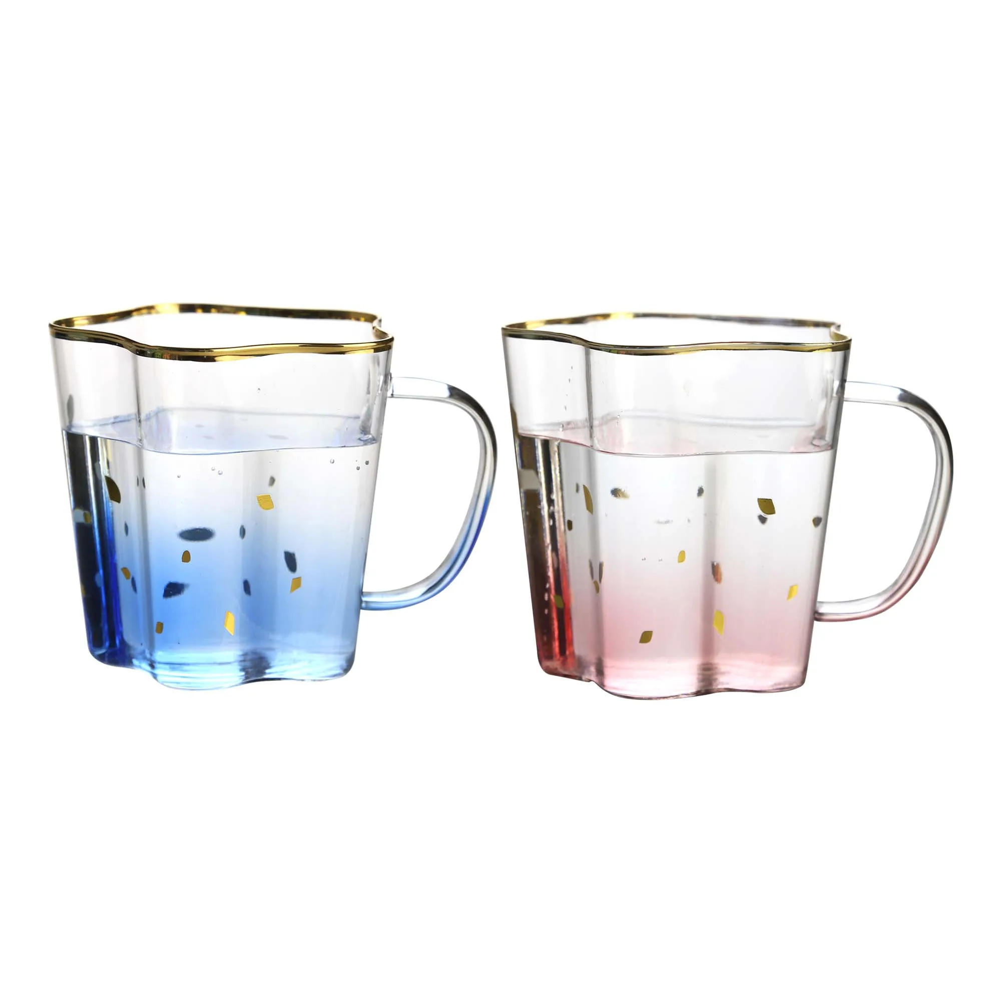 

Creative glasses glass water cup high borosilicate clear glass mug with gold rim, Customized color