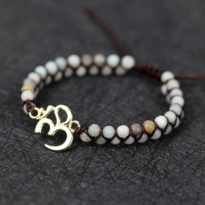

2021 Handmade Buddha Symbol OM Mala Amazon Stone Beads String Braided Yoga Charm Bracelet & Bangle Women Men Jewelry gift
