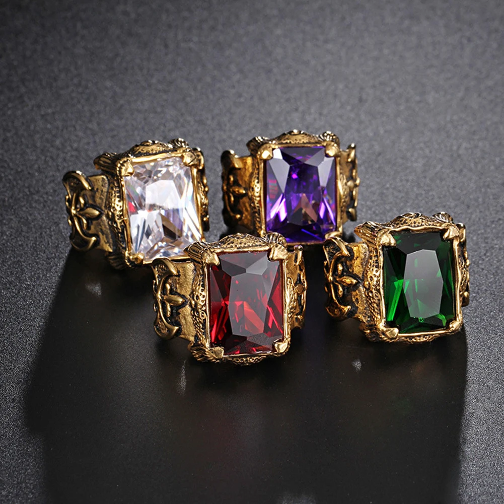 

Retro Inlaid Color Zircon Titanium Steel Gold Ring, Picture shows