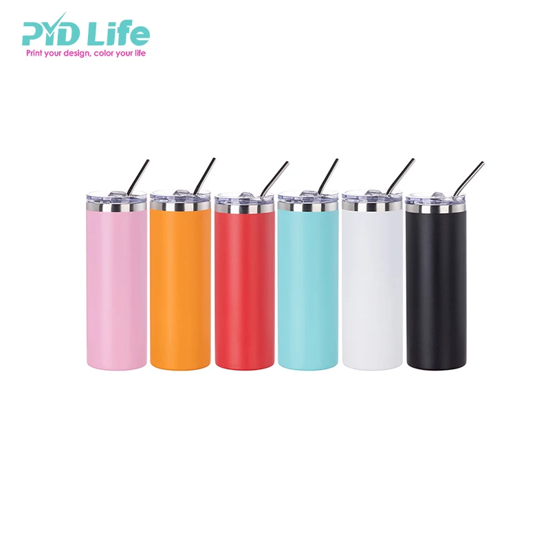 

New Arrival Powder Coating Double Walled Engraed Logo Matte Stainless Steel Wholesale Skinny Tumblers, Colored