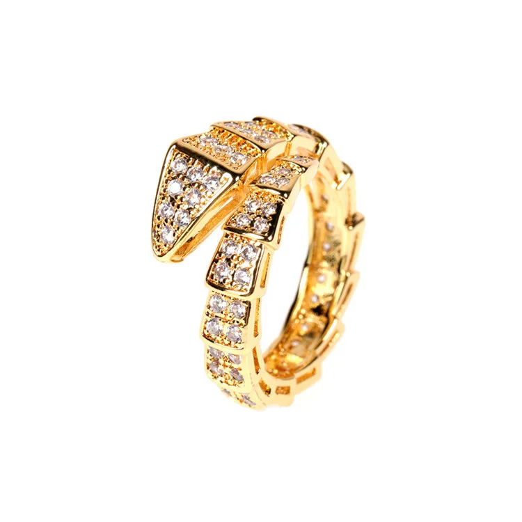 

Fashion Creative Full Diamond Snake Shape Open Ring Shiny Cubic Zirconia Snake Finger Ring, Picture