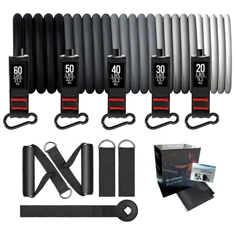 

200LB Pull Rope Exercise Workout Fitness Tube 11 Piece Resistance Band Set