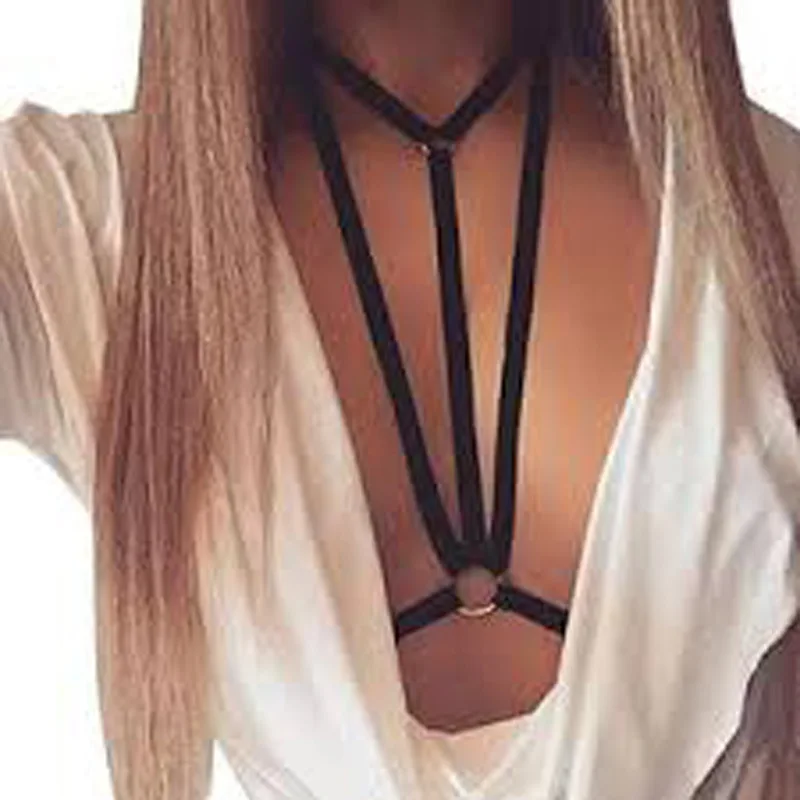 

Women Punk Gothic Body Harness Bra Soft Strappy Tops Plus Size Hollow Out Bra Elastic Fit Sexy Dance Rave Lingerie wholesale