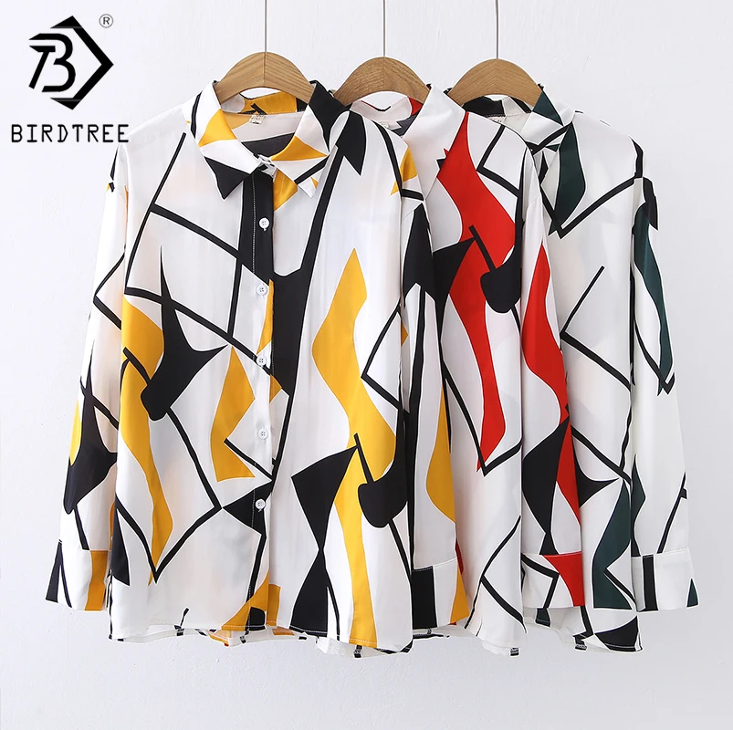 

2021 New Autumn Printed Floral Shirt Female Temperament All-match Jacket Shirt Long-sleeved Blouse Shirt T17110Y, Yellow, blue