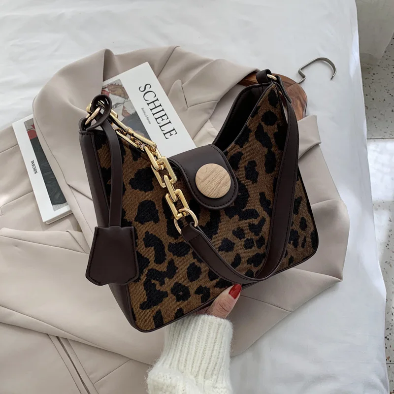 

Fashionable leopard print underarm bag One shoulder women's bag with thick chain, 4colors