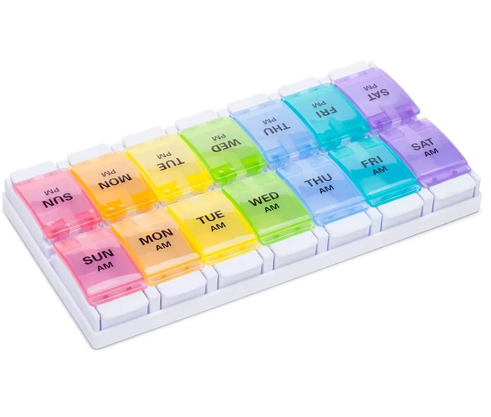 

Weekly 7 Day Pill Box Am Pm Pill Organizer Box Plastic Portable Medicine Case For Travel Storage Box, Mixed color