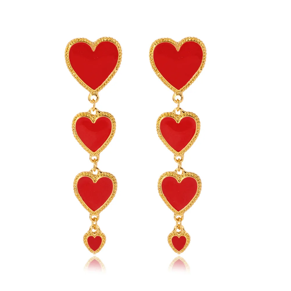 

JUHU Popular accessories oil painting geometric hearts drop earring round stud earring more than one card for women, Gold/silver