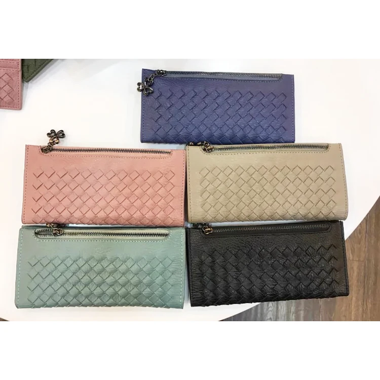 

Women high quality PU leather business casual zipper wallet hand made weave purse