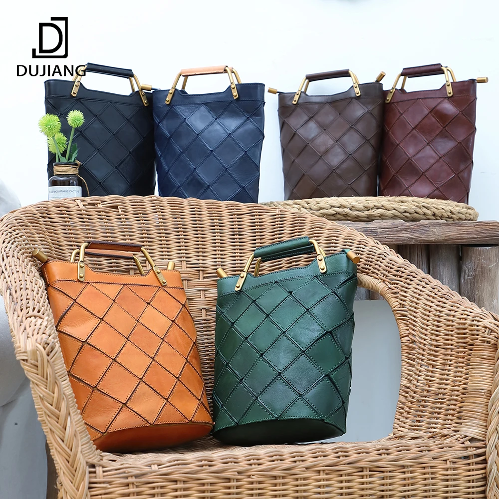 

DUJIANG Vintage Handbag Genuine Leather Messenger Bags Women Hand Bags Shoulder Phone Bag, Black, brown, coffee,red, green, blue