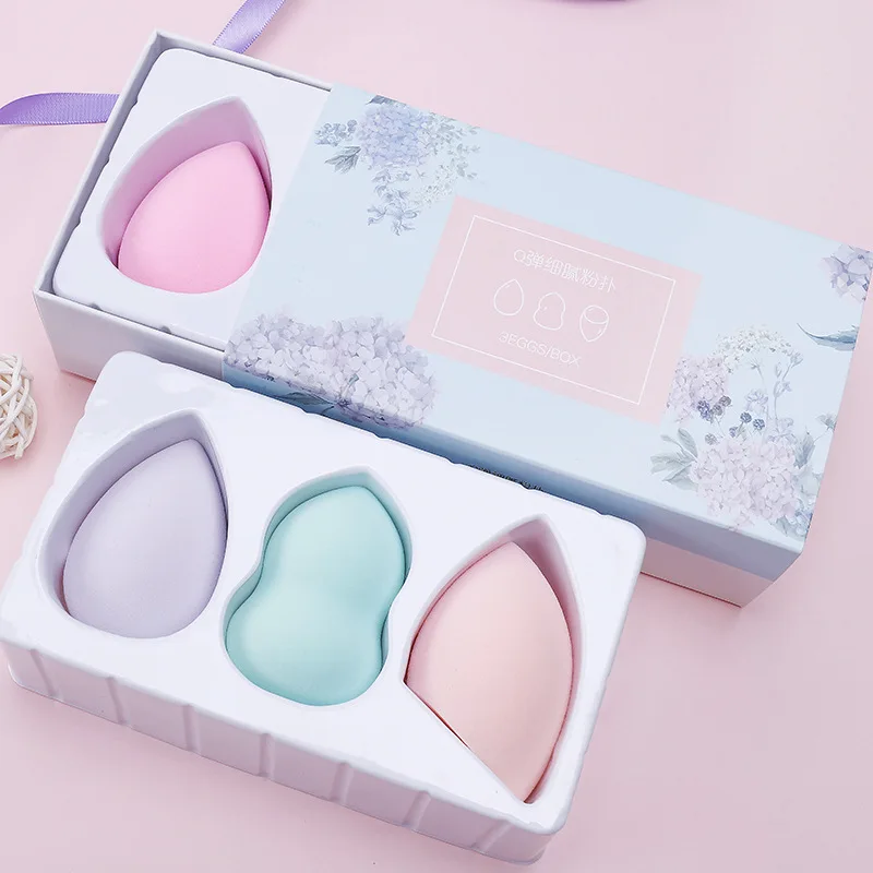 

Hot sale 3Pcs High quality Makeup Sponge Puff Egg set Face Foundation Concealer Cosmetic Powder Make Up Blender Sponge, Customized color