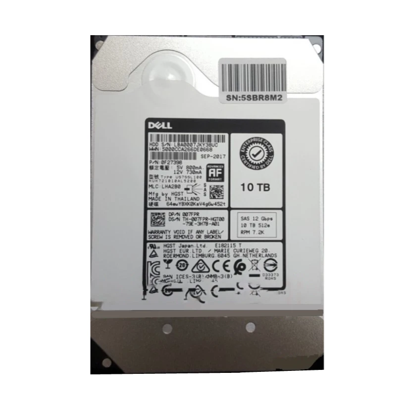 

Dell 10T SAS 3.5 Inch 12G HUH721010AL5200 7200 Rpm 007FPR Hard Disk Drive Internal
