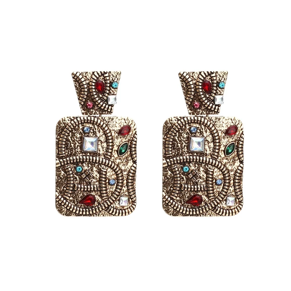 

ZA vintage metal square cluster diamond palace earrings women, Picture shows