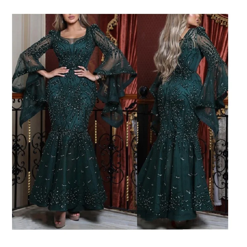 

Green Fishtail Sequin Waist-controlled Women patchwork Lace Evening Dresses, Picture