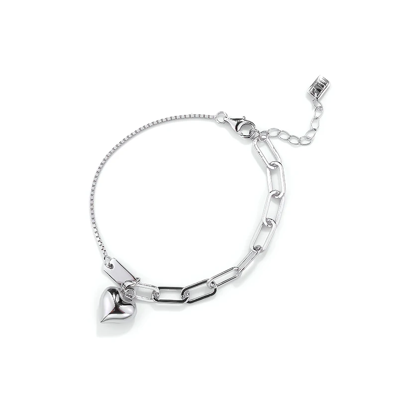 

Hot Trendy Silver Bracelet for Women 925 Silver Heart Charm Asymmetric Chain Bracelets Adjustable, 18k gold/silver