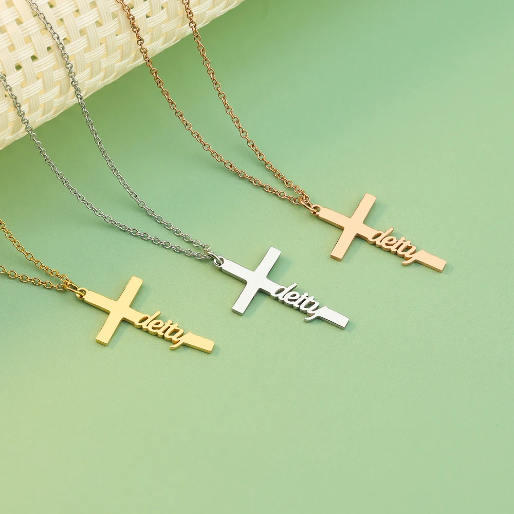 

Custom Stainless Steel Name Letter Necklace Personalized Creative Cross DIY Name Customize Pendant Necklace