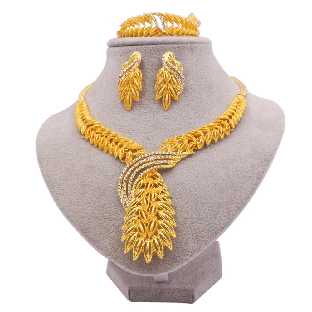 

Wholesale 24K Plated Women Jewelry Set T0245 High Quality 18k Gold Dubai/Nigeria bride Luxury Wedding Party necklace earring set