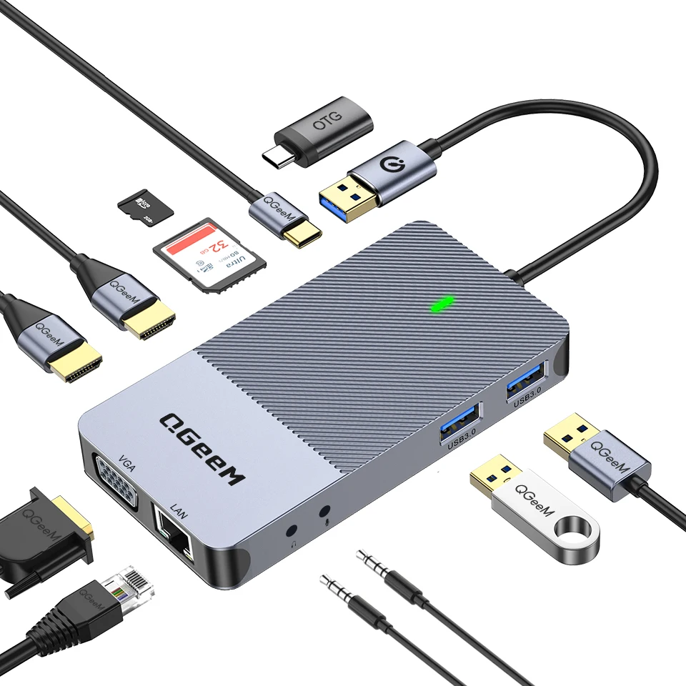 

Dual Monitor Docking Station QGeeM DisplayLink USB Triple Display Compatible with All USB-C&USB 3.0 Laptop Docking Station