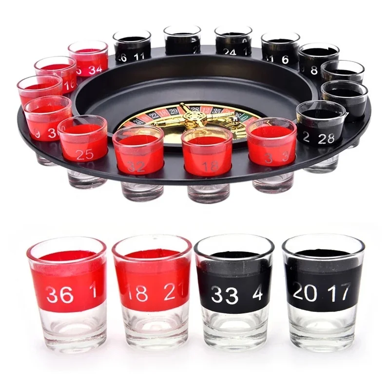 

Novelty Drinking Game with 16 Shot Glasses Adult Party Roulette Drinking Set