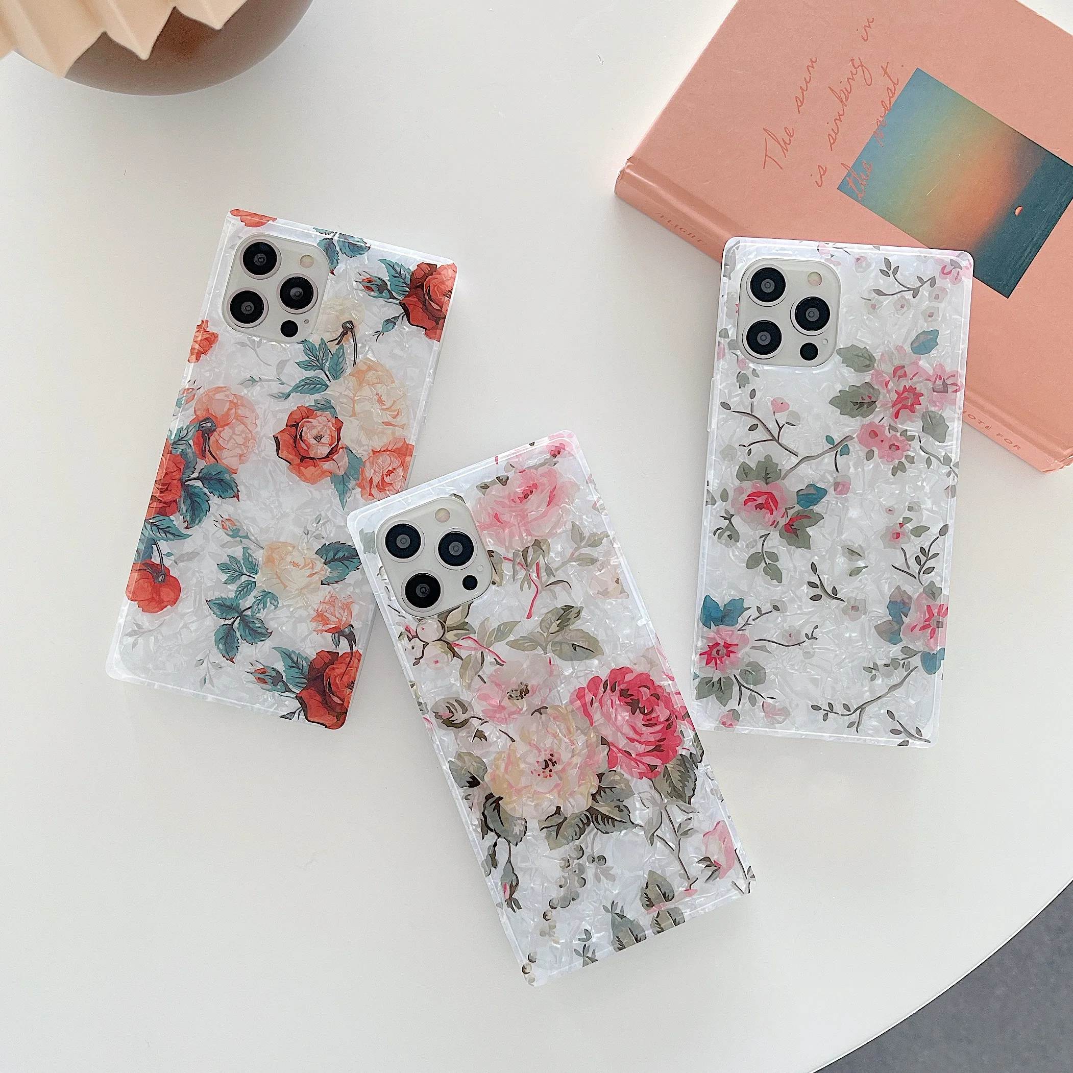 

2021 IMD TPU Shockproof Flower Square Phone Case For iPhone 11 12 Pro Max