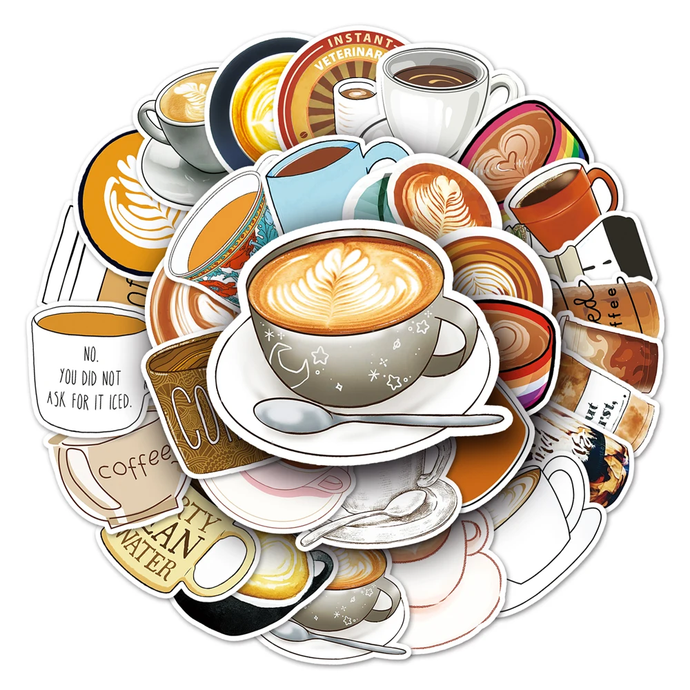 

50pcs Hot Sale Dessert Coffee Cartoon Sticker Decorative Computer Skateboard Vinyl Waterproof Stickers