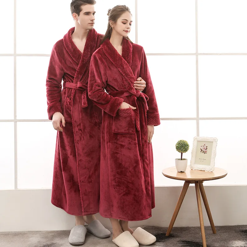 

Winter Lovers Luxury Warm Long Flannel Bathrobe Women Men Thick Kimono Night Bath Robe Robes Dressing Gown Home Clothes Y01