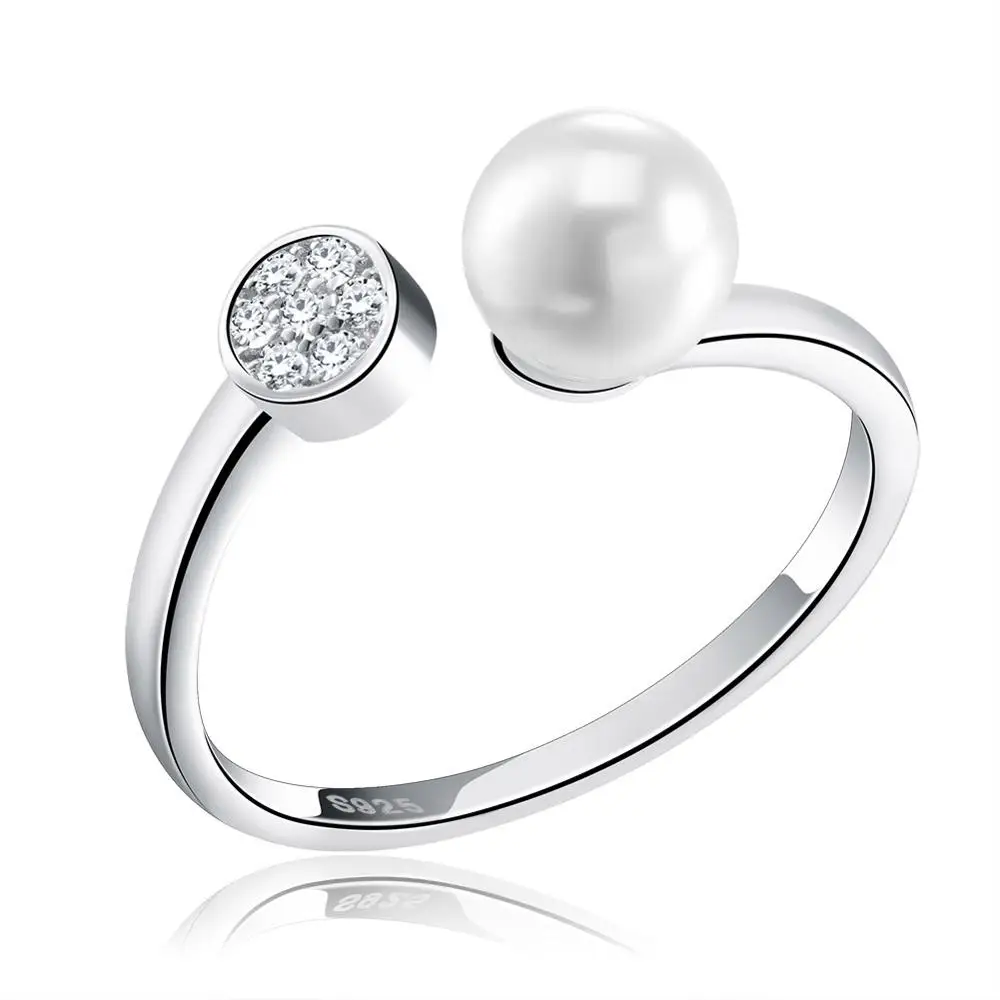 

RINNTIN SR15 Latest Women Jewelry 925 Sterling Silver Pearl Adjustable Ring, White