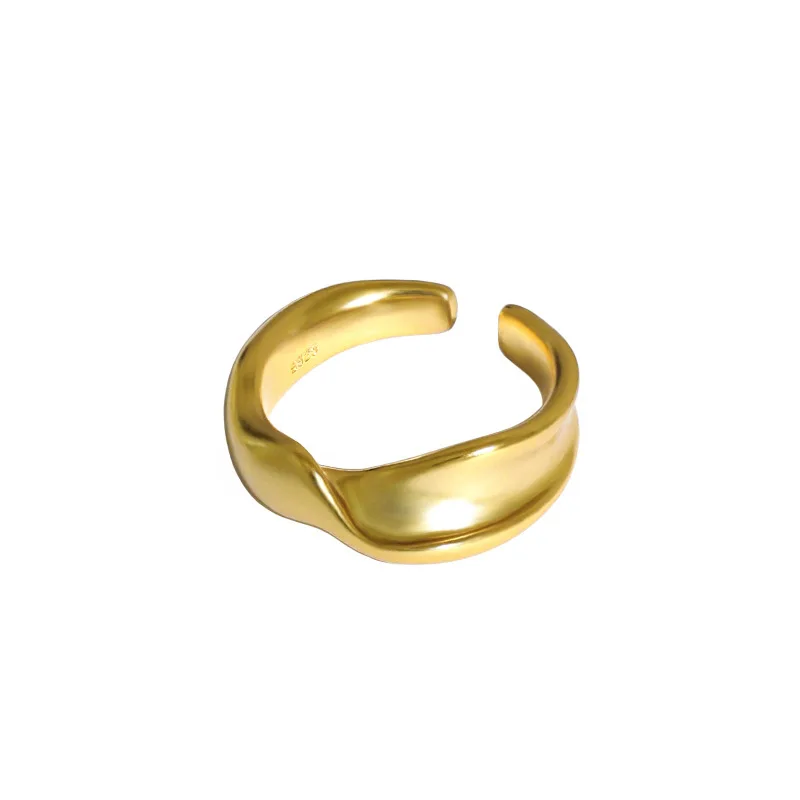 

Ins S925 Sterling Silver Niche Design Simple and Versatile Temperament Button Texture Open Ring Female