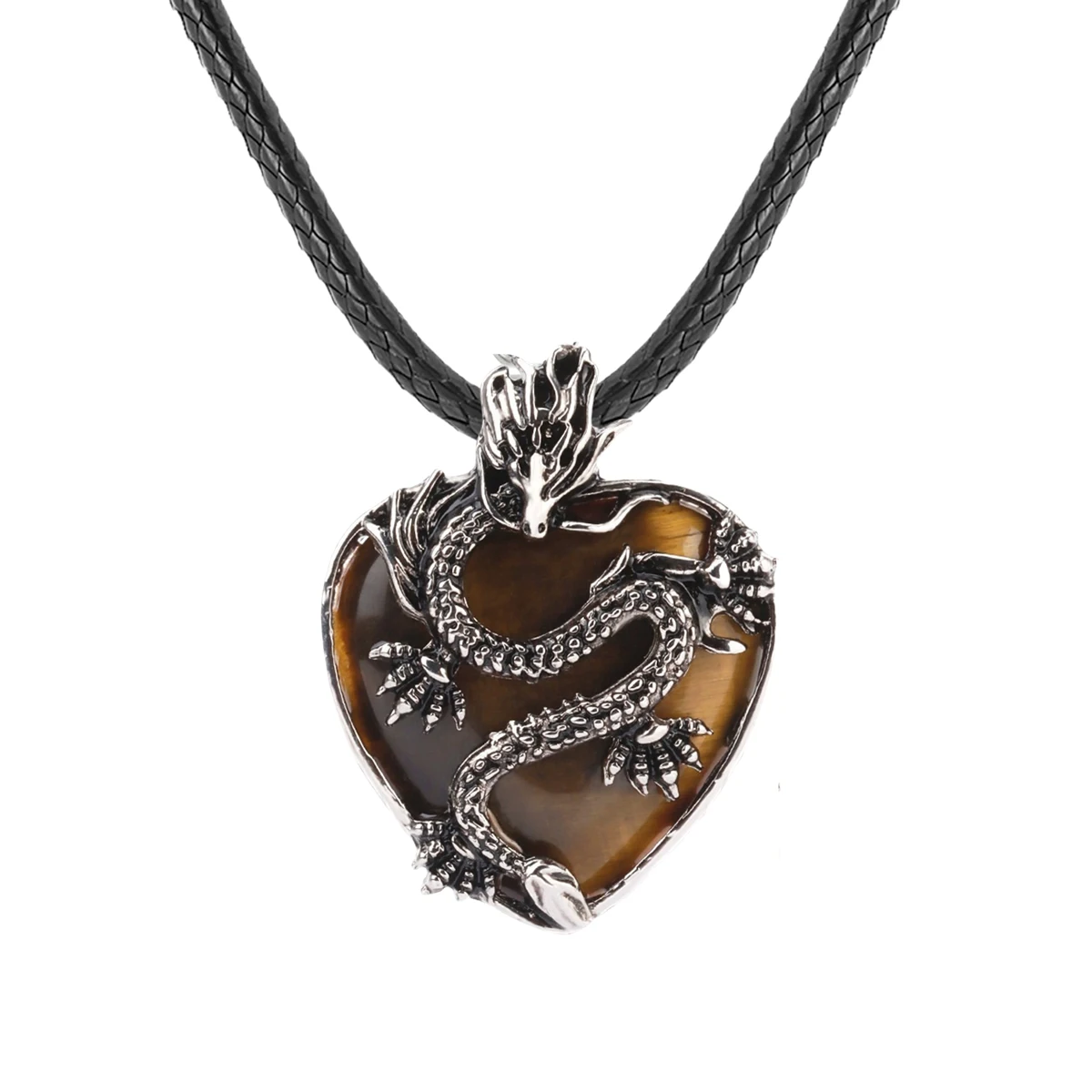 High Quality Tiger Eye 43x32MM Stone Pendant Necklace Jewelry Charm Heart Dragon Pendant Necklaces