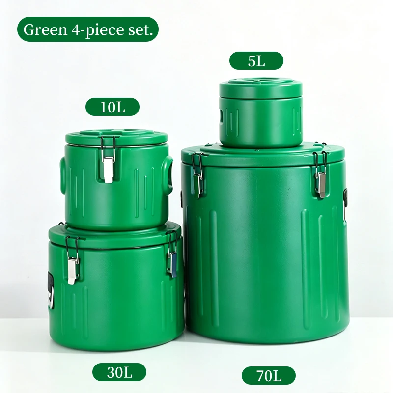 Insulated Food Barrel — Green, Large Round (4-Piece Set: 5L/10L/30L/70L)