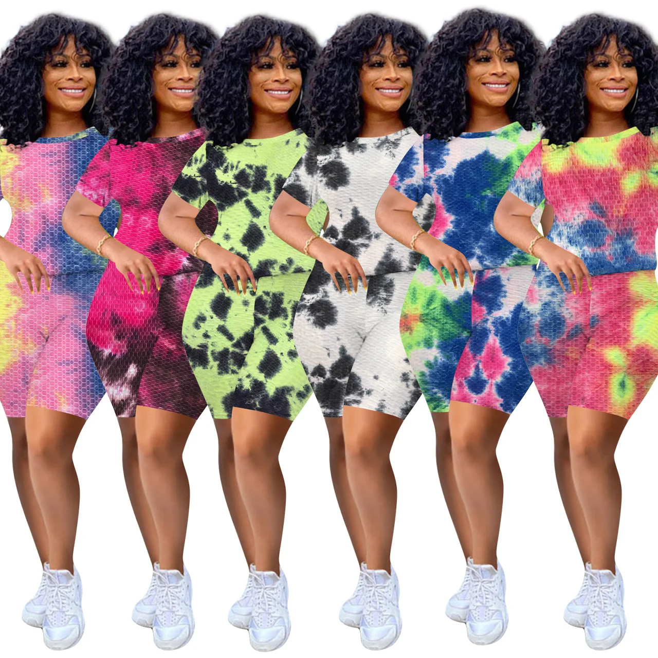 

2021 Summer Ladies Multi-Color Tie-Dye seamless Yoga Suit wear sport Two Pieces Casual women sportswear fitness