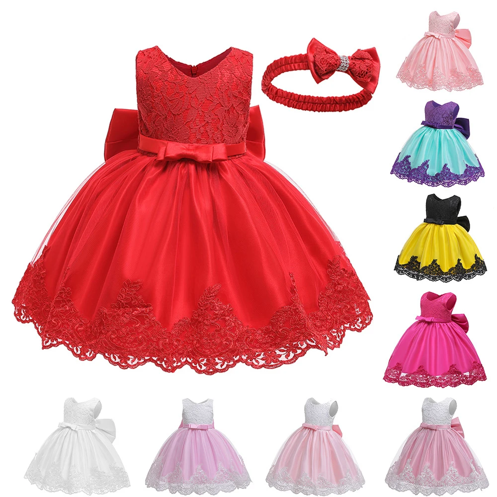 

2021 summer Princess flower evening bow lace children's costume baby party girls dress, Photo