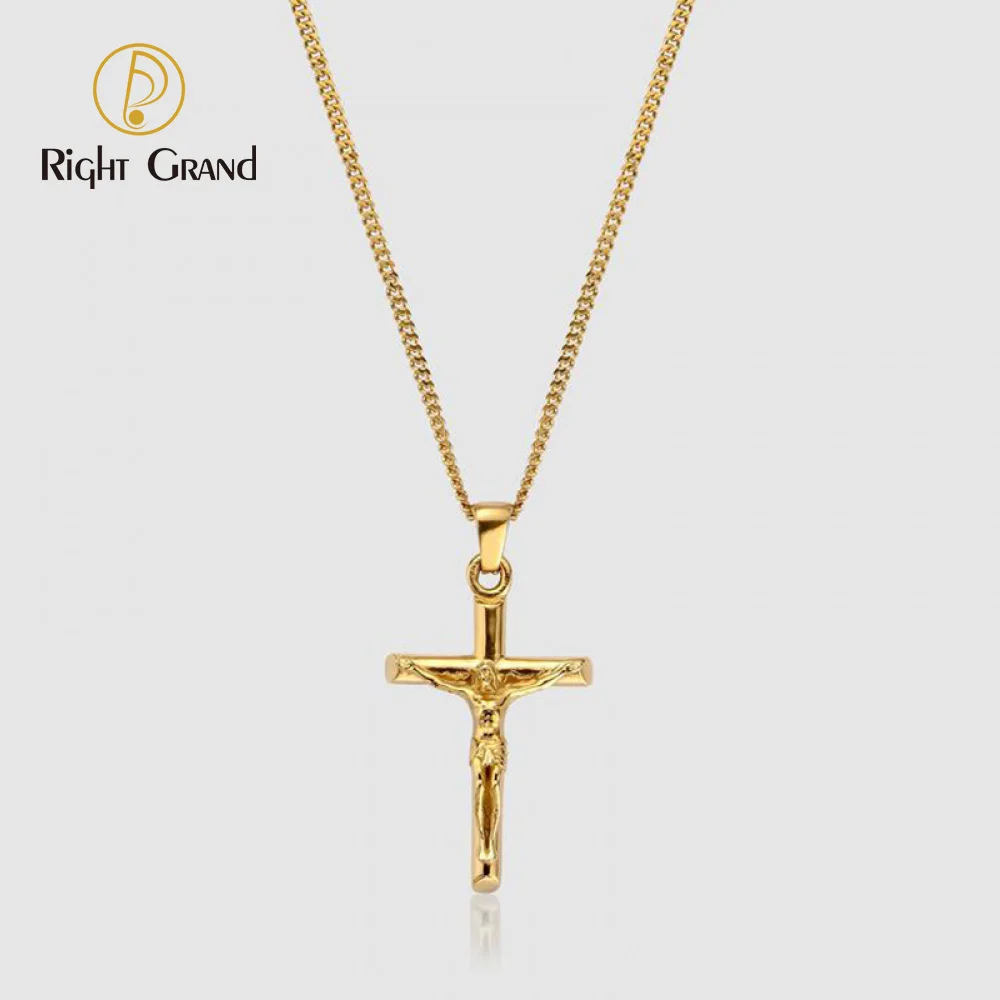 

18K Gold Plated Jewelry Necklace in Stainless Steel Initial Cross Pendant Charm Jewelry