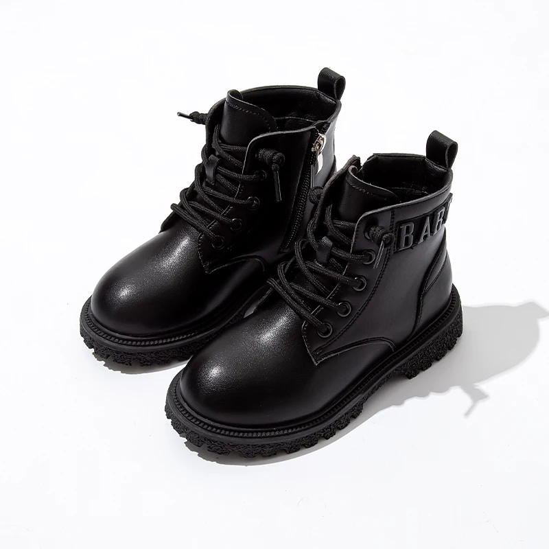 

Wholesale Autumn Winter Warm New Children's Plus Velvet Boots British Style Black Kids Martin Boots