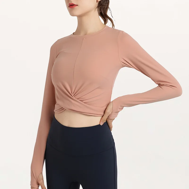 

custom logo women Fitness Yoga Shirts casual loosen Shirts long sleeve t shirt yoga crop top long-sleeved with thumb hole, Picture shows