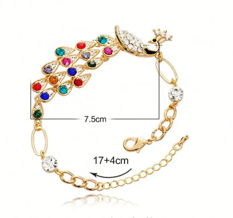 

Fashion Colorful Peacock Bracelet Shiny Rhinestone Phoenix Bracelet, Gold