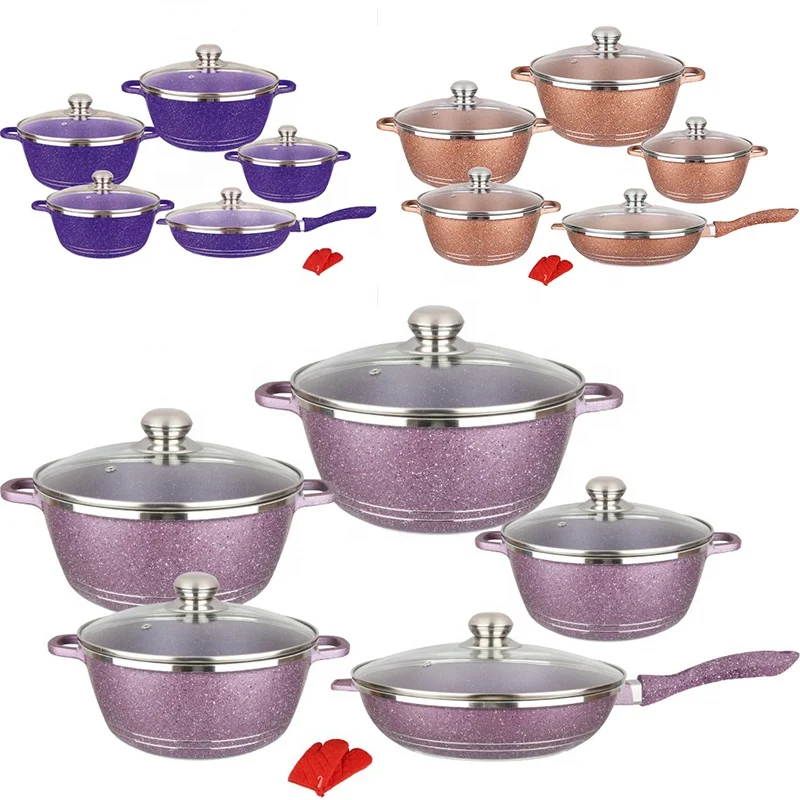 

12 Pcs/Set Kitchen Nonstick Cookware Pots And Pans Set Multi-usage Aluminium Maifan Stone Cooking Pot Set, Each color is optional