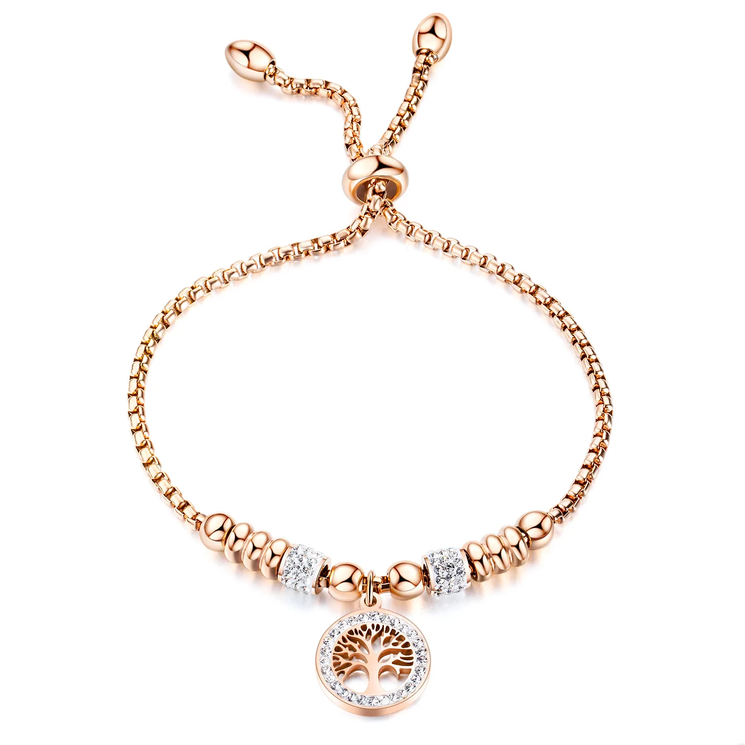 

Latest Design 18K Rose Gold Adjustable Chain Life Tree Charm Bracelet