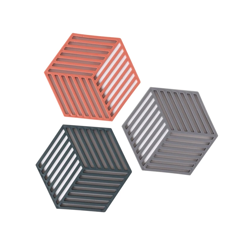 

High Quality TPR Material Household Restaurant Kitchen Dinning-table Hexagon Heat Insulated Mat with Hollow Stripes, Bule/pink/gray