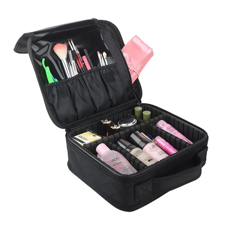 

Black nylon toiletry makeup brushes bag cosmetic case