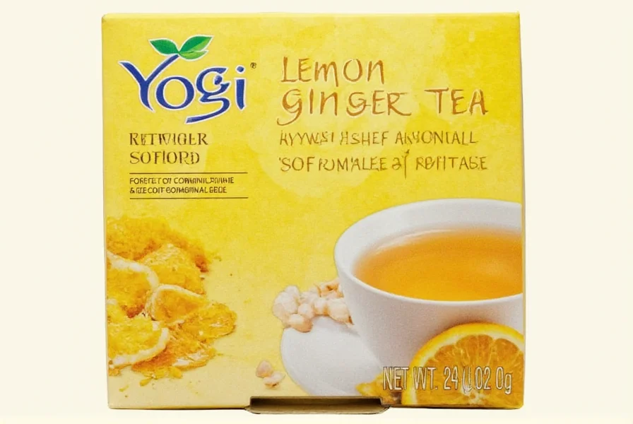 Yogi Lemon Ginger Tea steeping in clear glass mug showing visible ginger particles