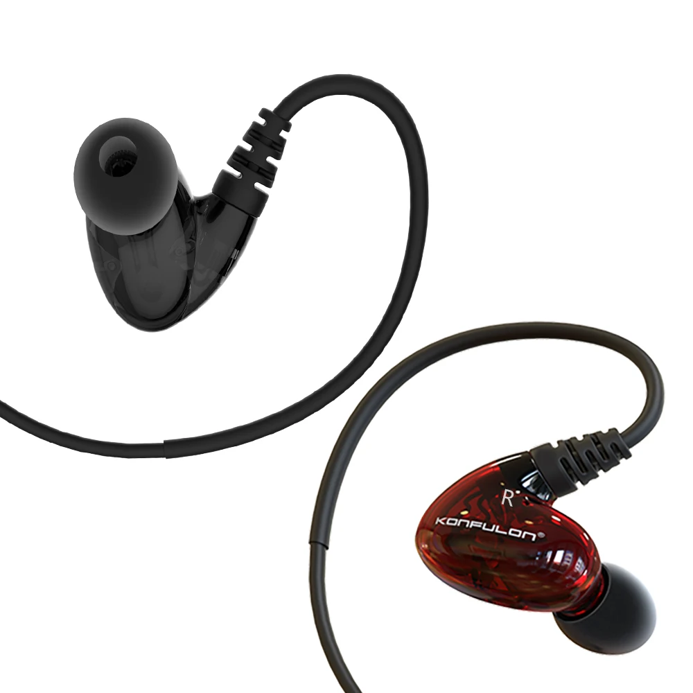 

Konfulon Noise Cancelling Sport Stereo Earphones Wired Headphones with Mic 3.5mm Earphones, Black/red