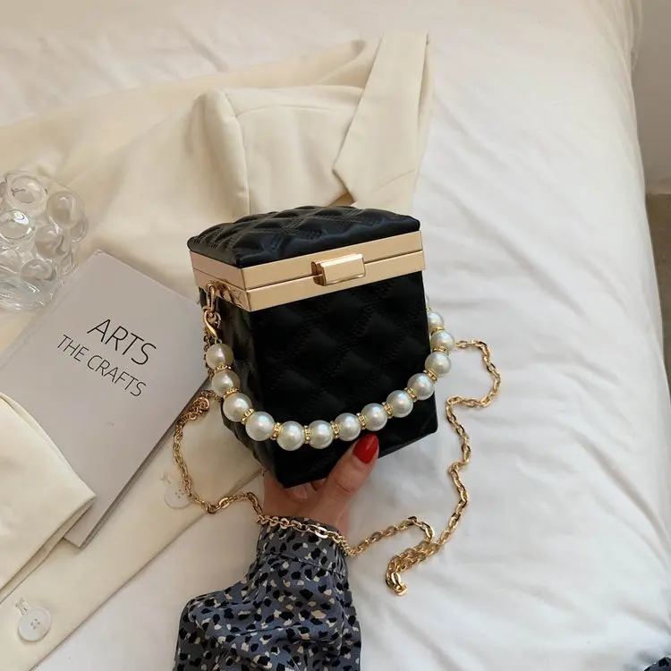 

Wholesale Fashion Pearl Rhombus Purse Chain Messenger Bag Square Luxury Design Purses And Handbags For Women, 4 colors